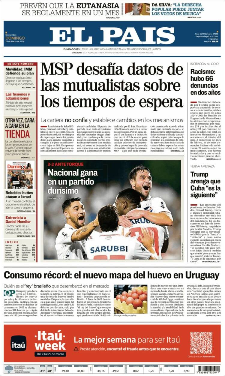 Portada de El País (Uruguay)