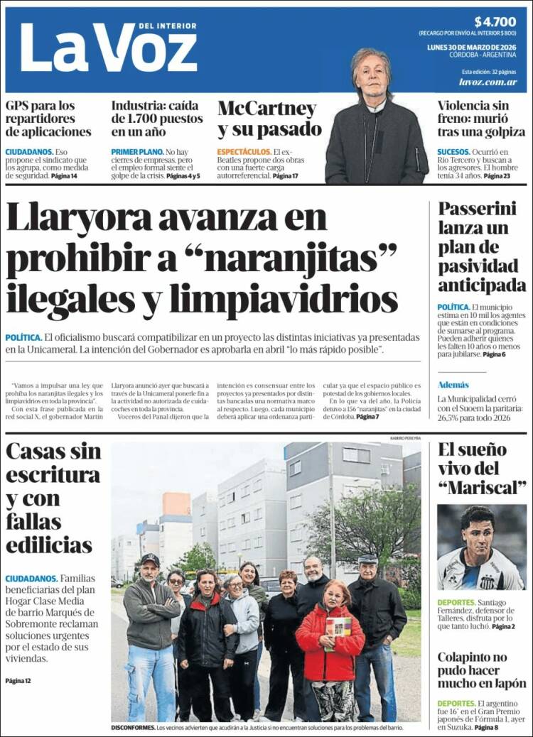 Portada de La Voz del Interior (Argentina)