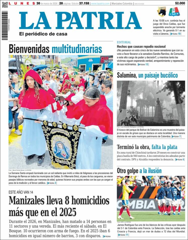 Portada de La Patria (Colombia)