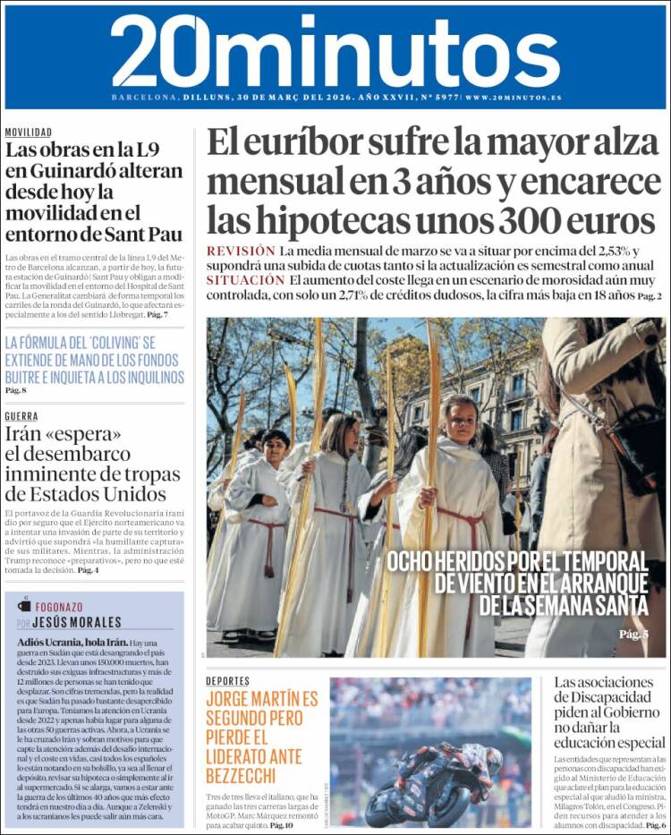 Portada de 20 Minutos - Barcelona (Espa&ntilde;a)