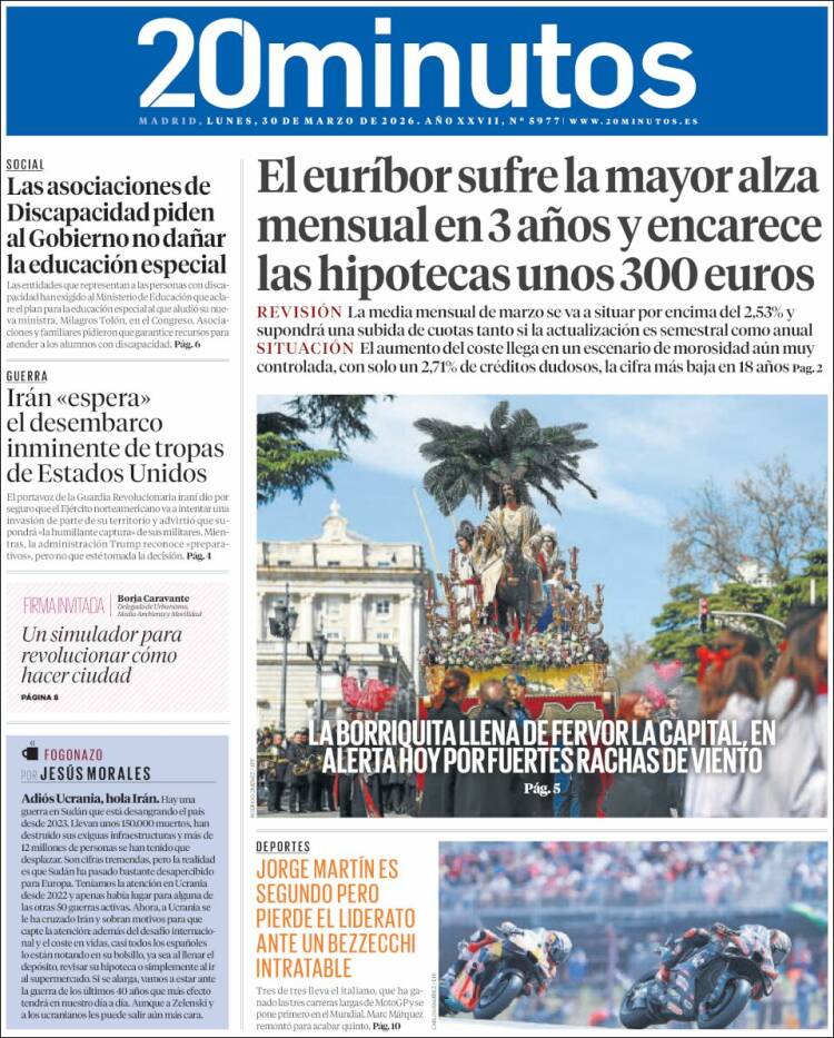 Portada de 20 Minutos - Madrid (Spain)