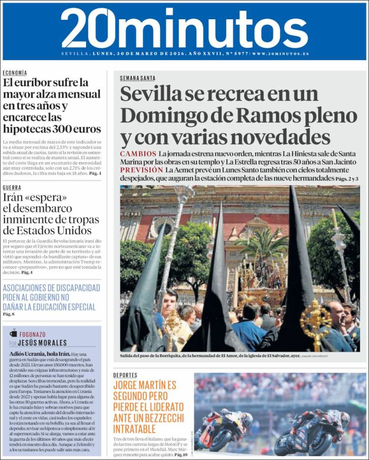 Portada de 20 Minutos - Sevilla (Espa&ntilde;a)