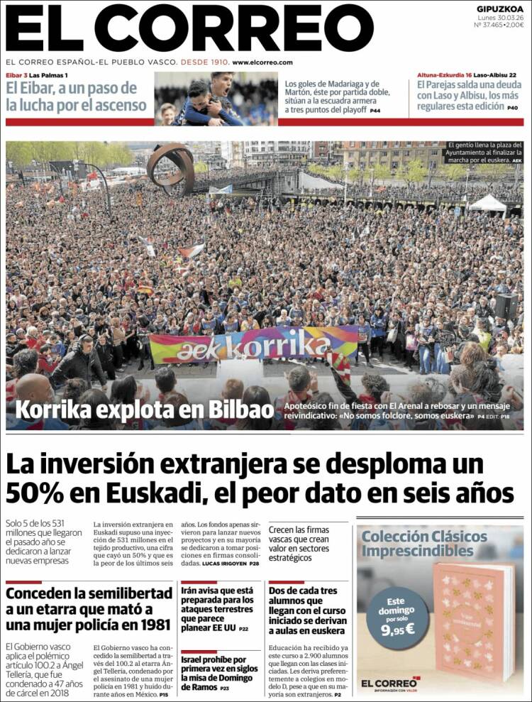 Portada de El Correo - Guipuzcoa (Espa&ntilde;a)