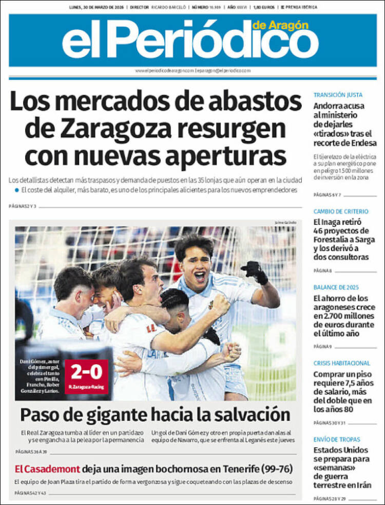 Portada de El Periódico de Aragón (Espa&ntilde;a)