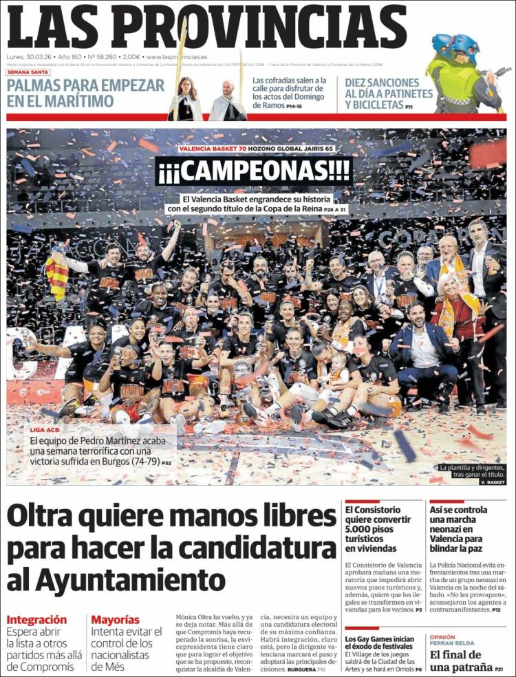 Portada de Las Provincias (Espa&ntilde;a)