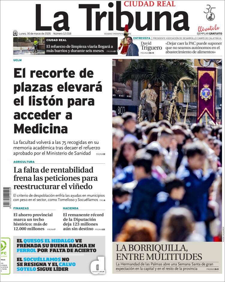 Portada de La Tribuna de Ciudad Real (Espa&ntilde;a)