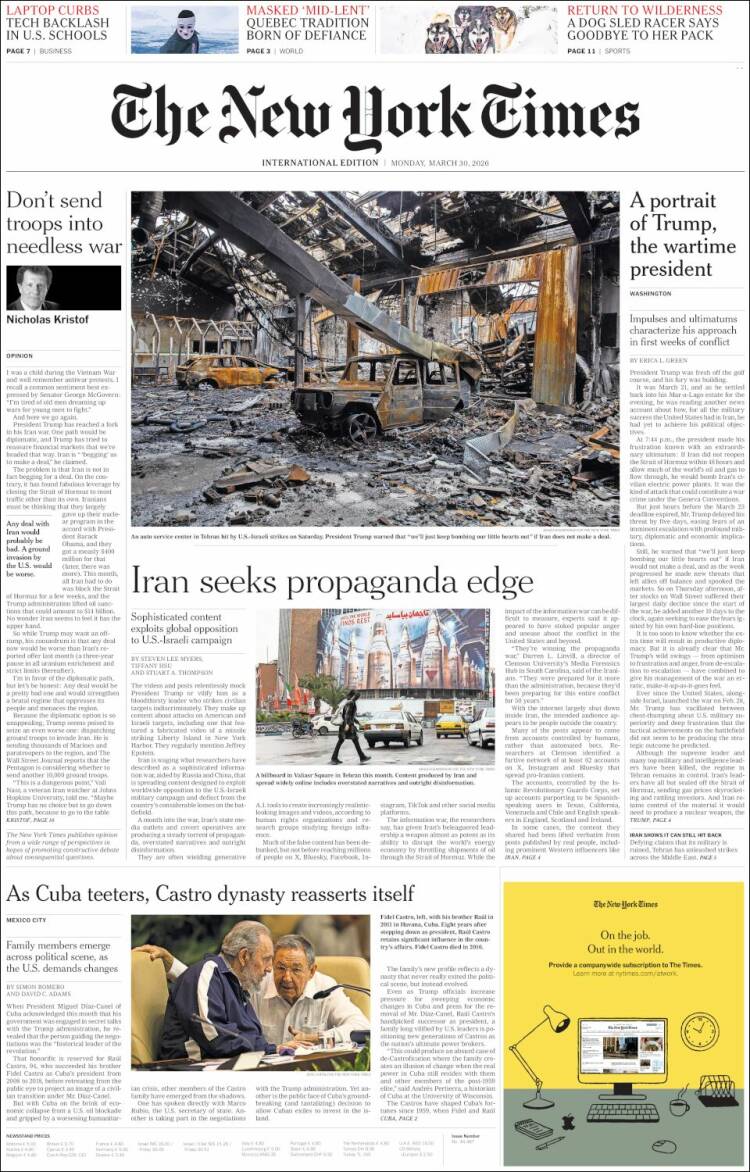 Portada de International New York Times (Europa)