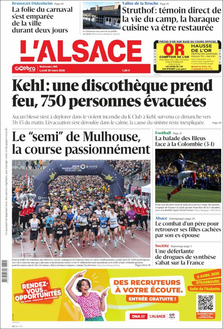 Portada de Journal L'Alsace (Francia)