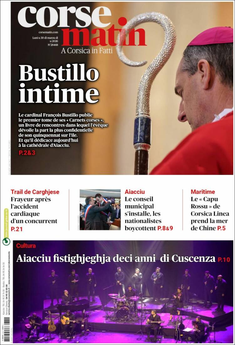 Portada de Corse-Matin (Francia)