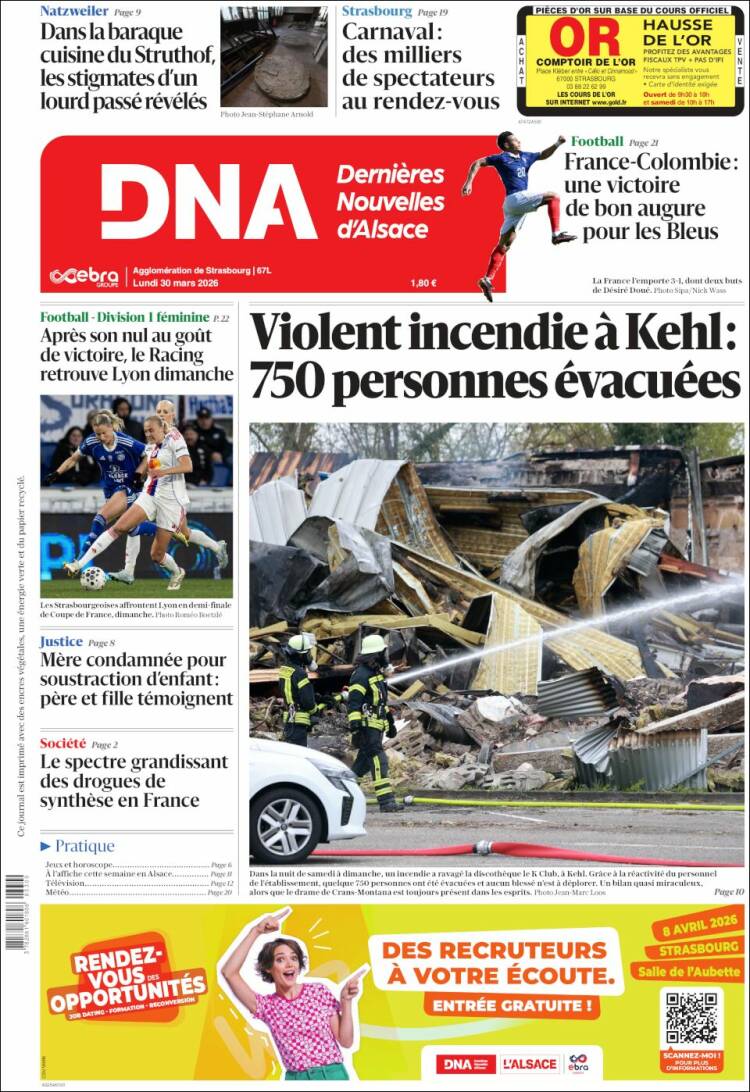 Portada de Les Dernières Nouvelles d'Alsace (Francia)