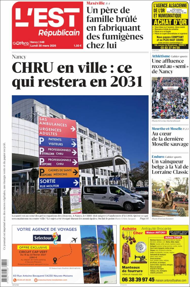 Portada de L'Est Republicain (Francia)