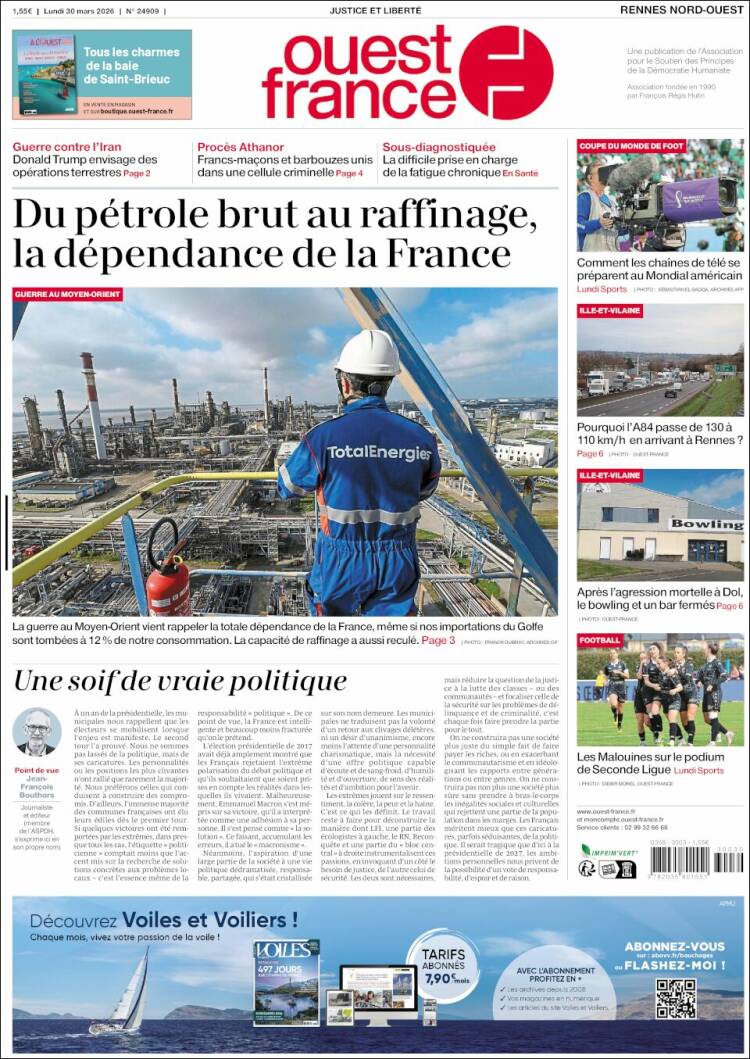 Portada de Ouest France (Francia)