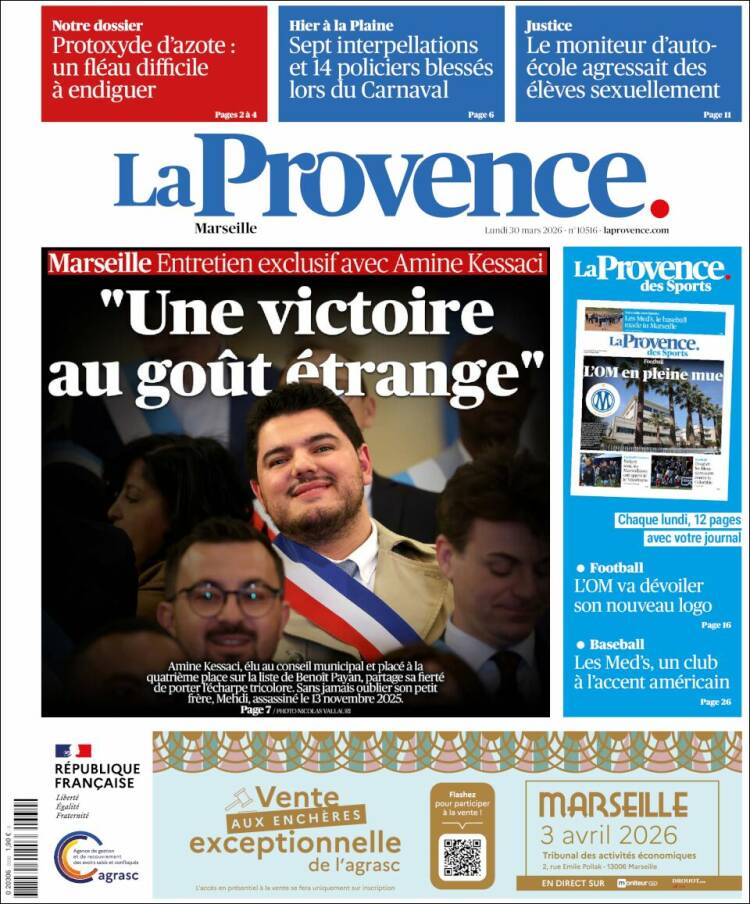 Portada de La Provence (Francia)