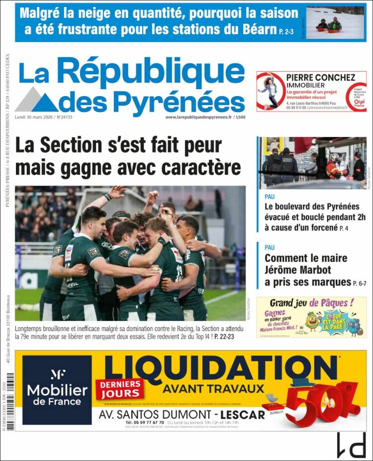 Portada de La République des Pyrénées (Francia)