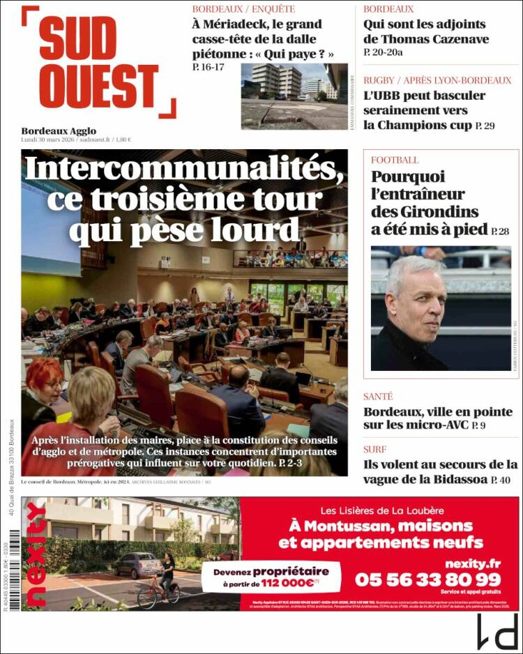 Portada de Sud Ouest (Francia)