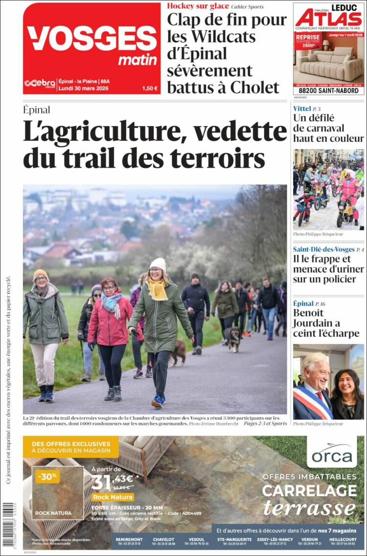 Portada de Vosges Matin (Francia)
