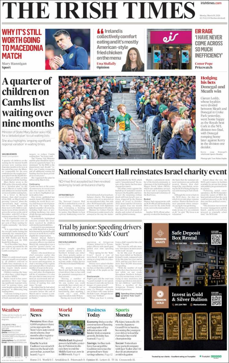 Portada de Irish Times (Irlanda)