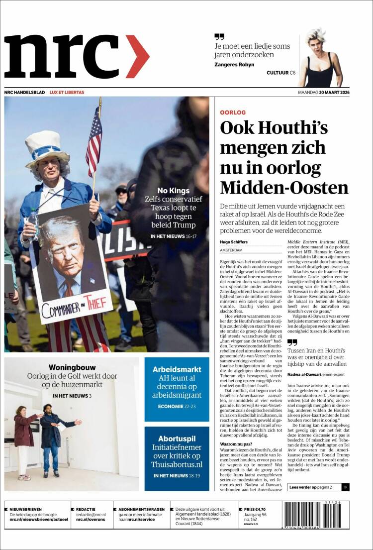 Portada de NRC Handelsblad (Pa&iacute;ses Bajos)