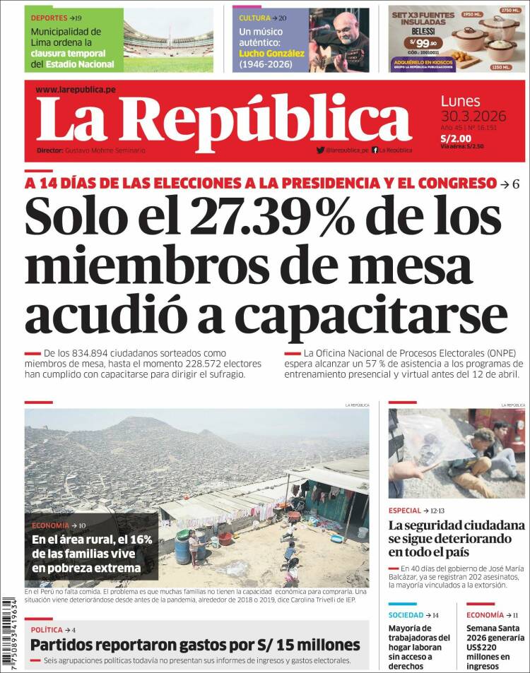 Portada de La Republica (Per&uacute;)