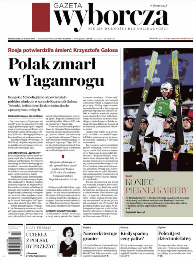 Portada de Gazeta Wyborcza (Polonia)