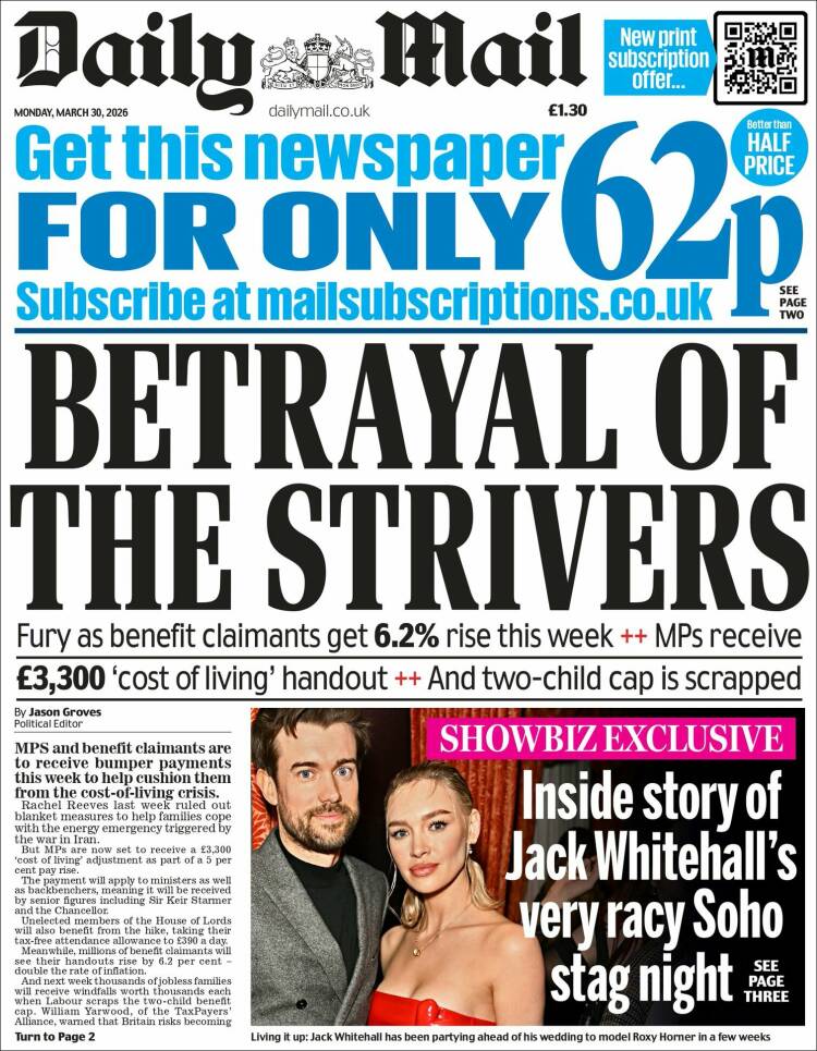 Portada de Daily Mail (Reino Unido)