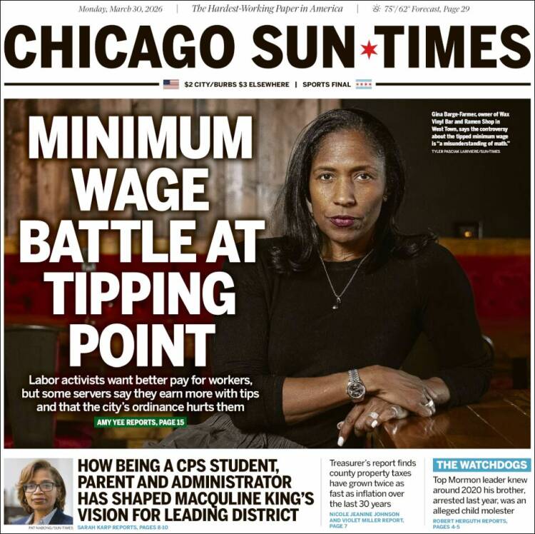 Portada de Chicago Sun-Times (USA)