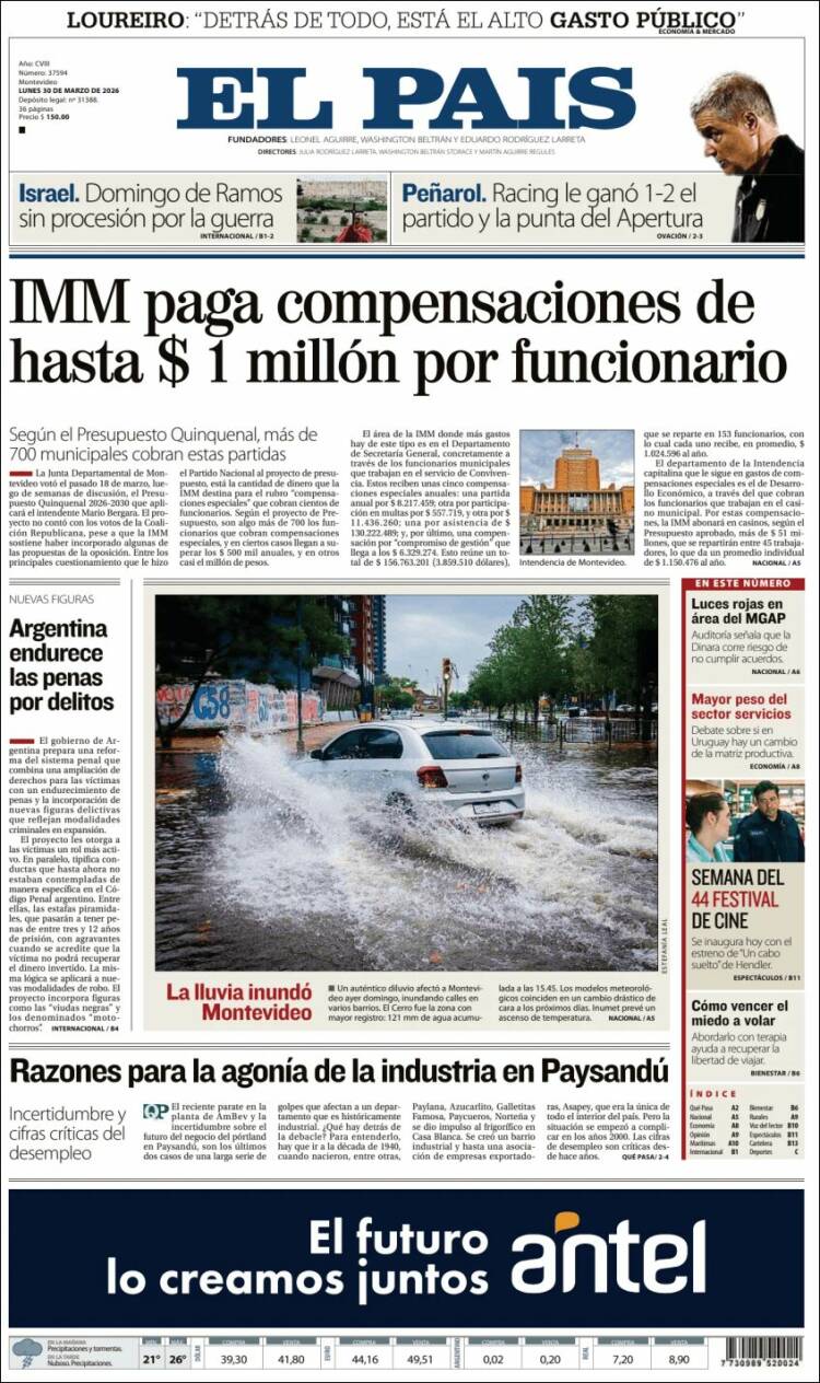 Portada de El País (Uruguay)