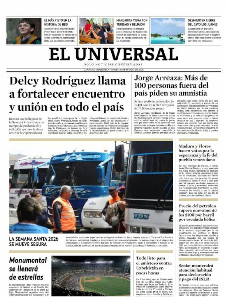 Portada de Universal (Venezuela)