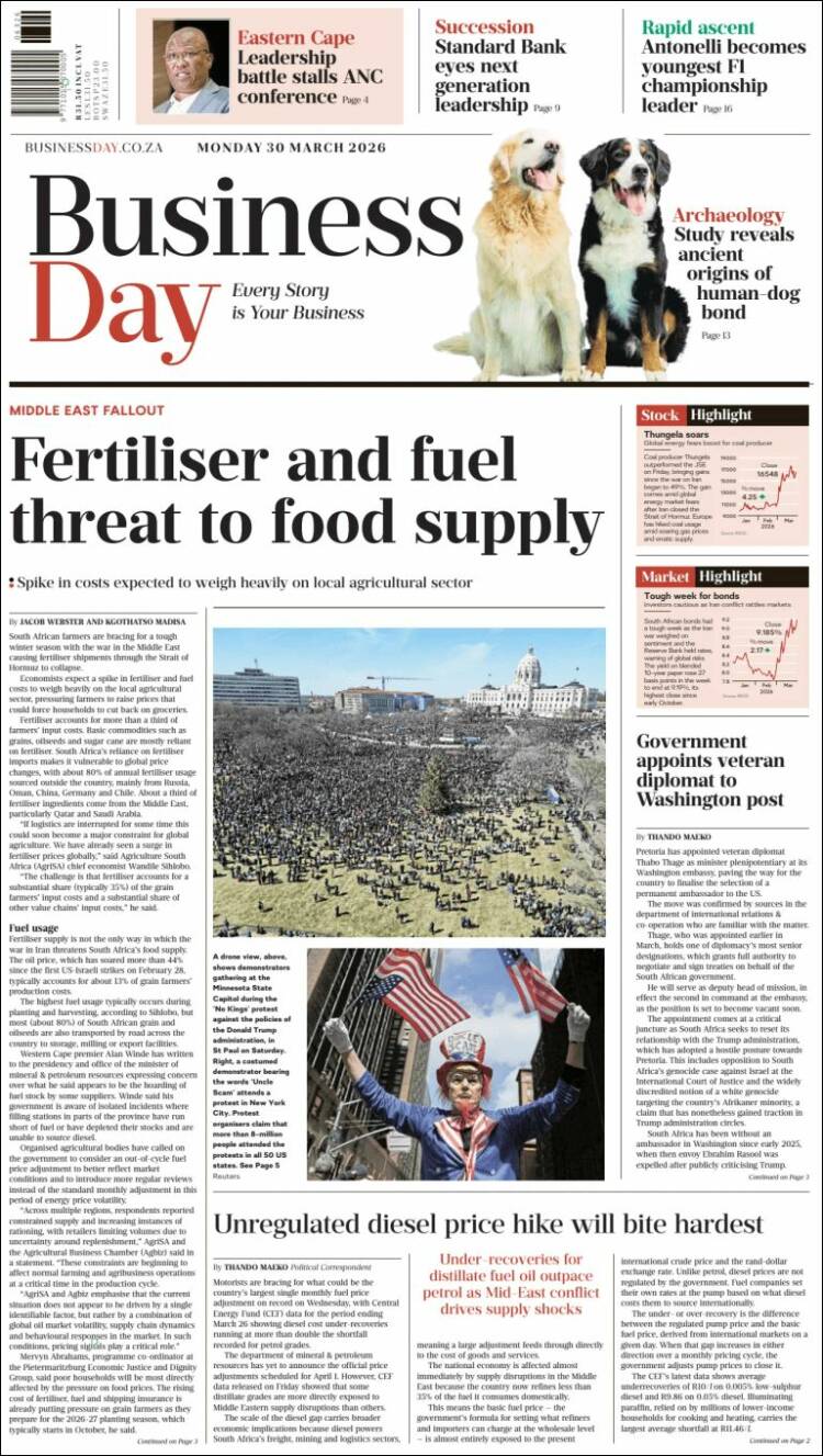 Portada de Business Day (South Africa)