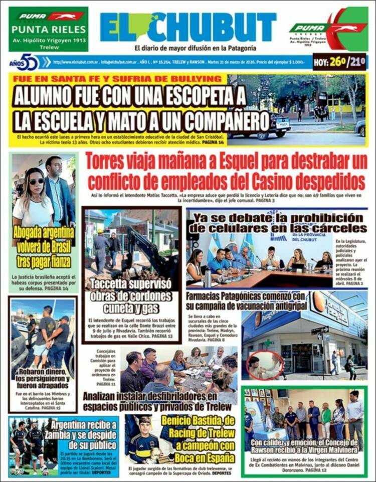 Portada de El Chubut (Argentina)