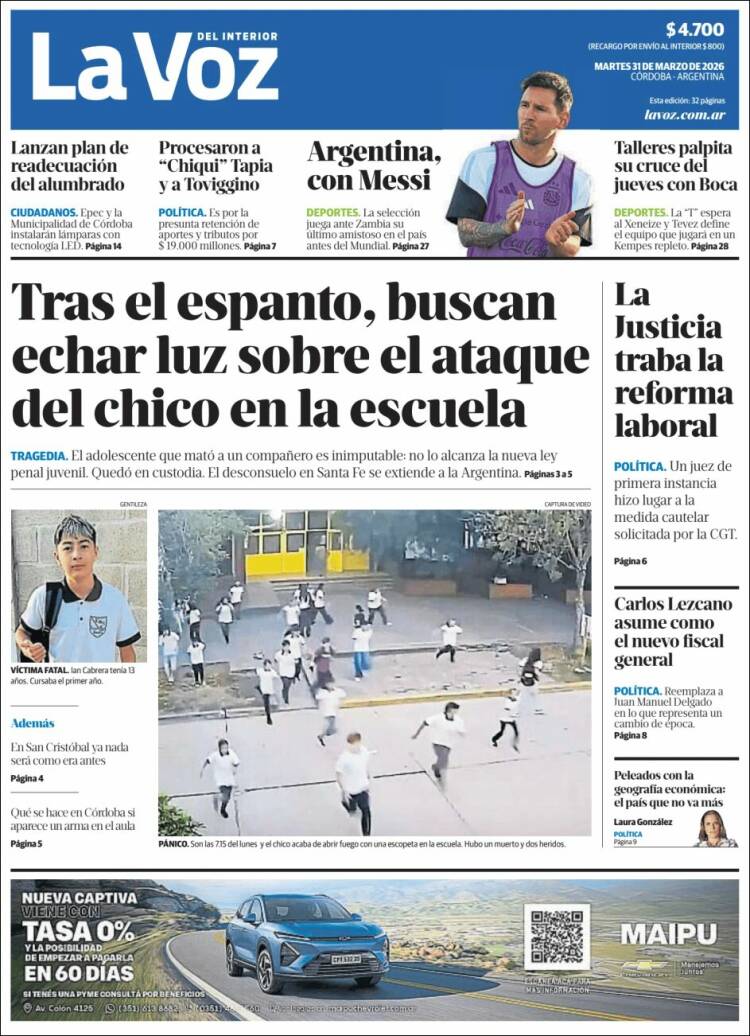 Portada de La Voz del Interior (Argentina)