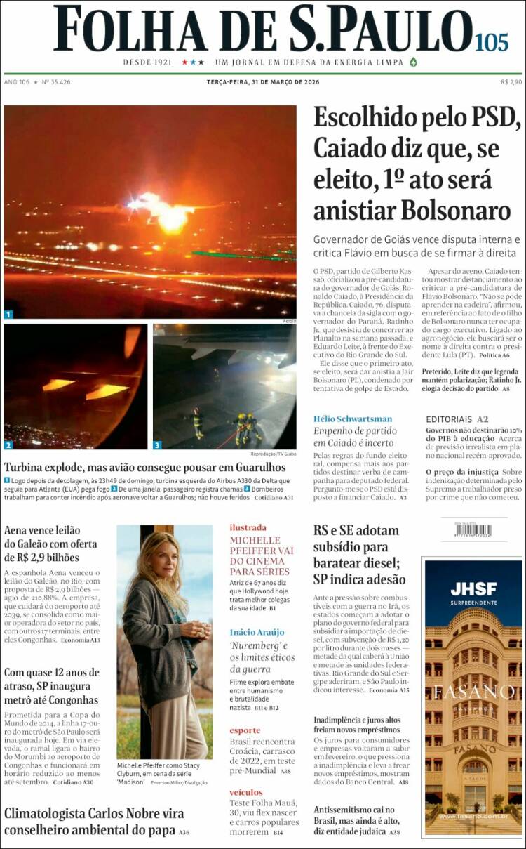 Portada de Folha de São Paulo (Brasil)