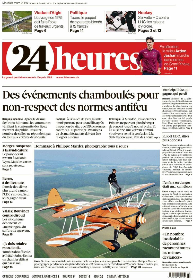 Portada de 24 Heures (Suiza)