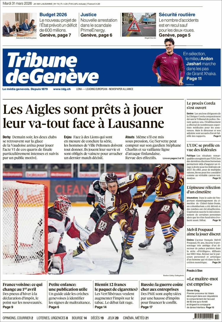 Portada de La Tribune de Genève (Switzerland)