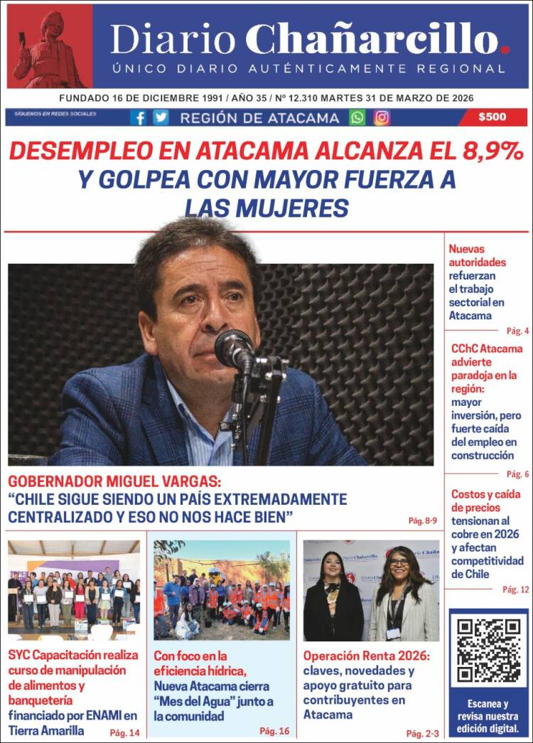 Portada de Diario Chañarcillo (Chile)