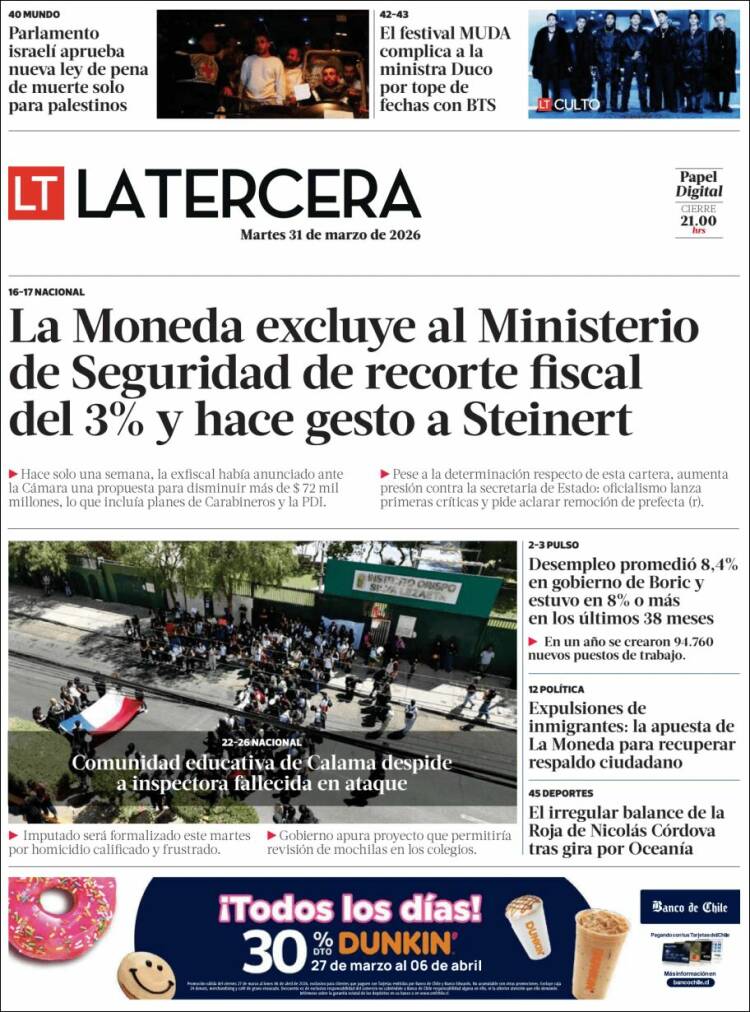 Portada de La Tercera (Chile)