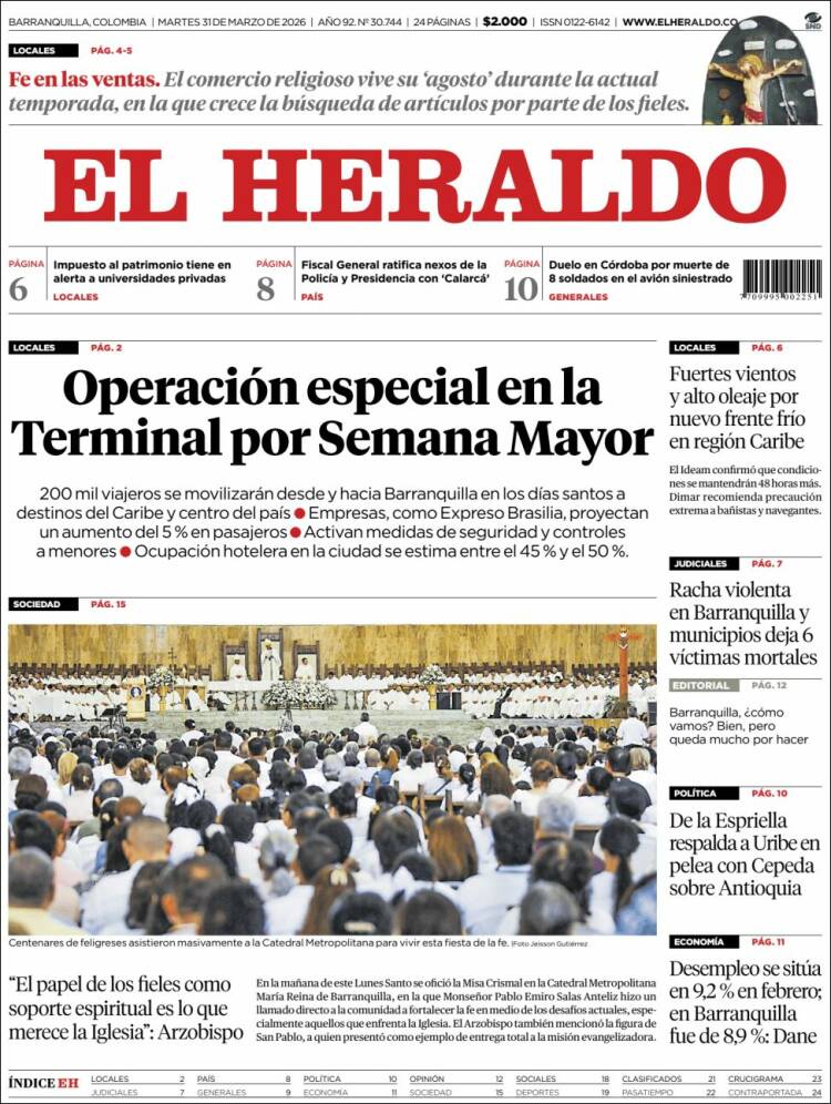 Portada de El Heraldo (Colombia)