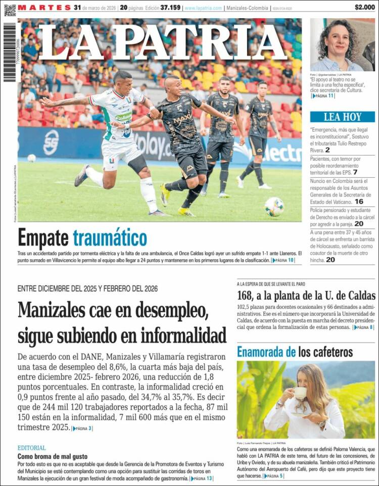 Portada de La Patria (Colombia)