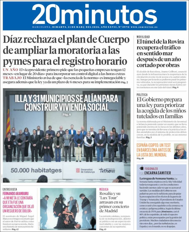 Portada de 20 Minutos - Barcelona (Espa&ntilde;a)