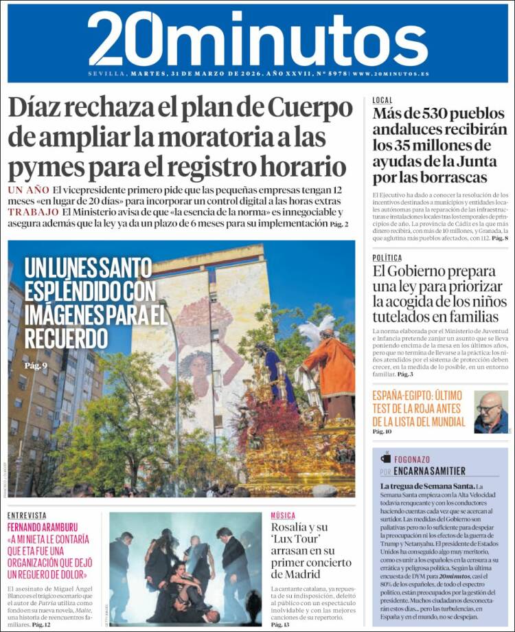 Portada de 20 Minutos - Sevilla (Espa&ntilde;a)