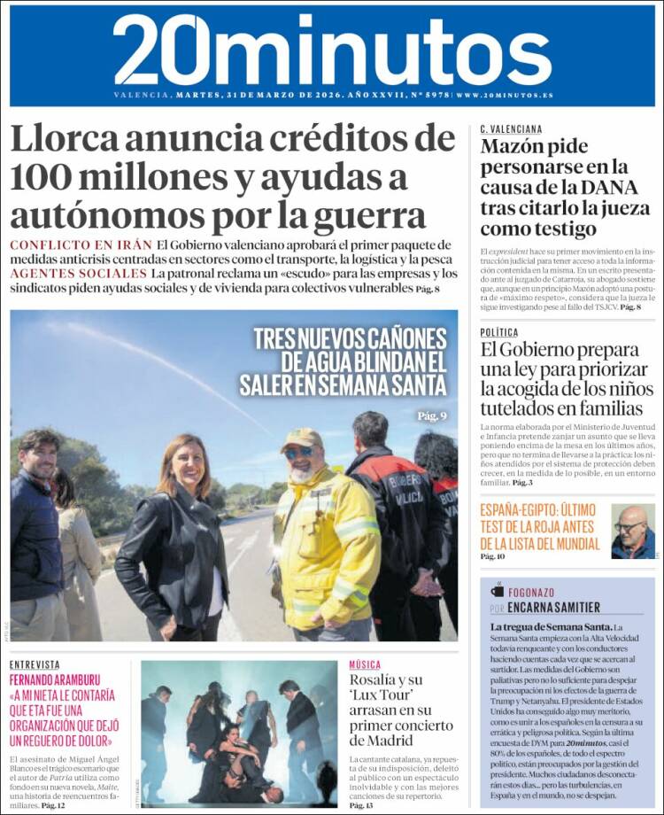 Portada de 20 Minutos - Valencia (Espa&ntilde;a)