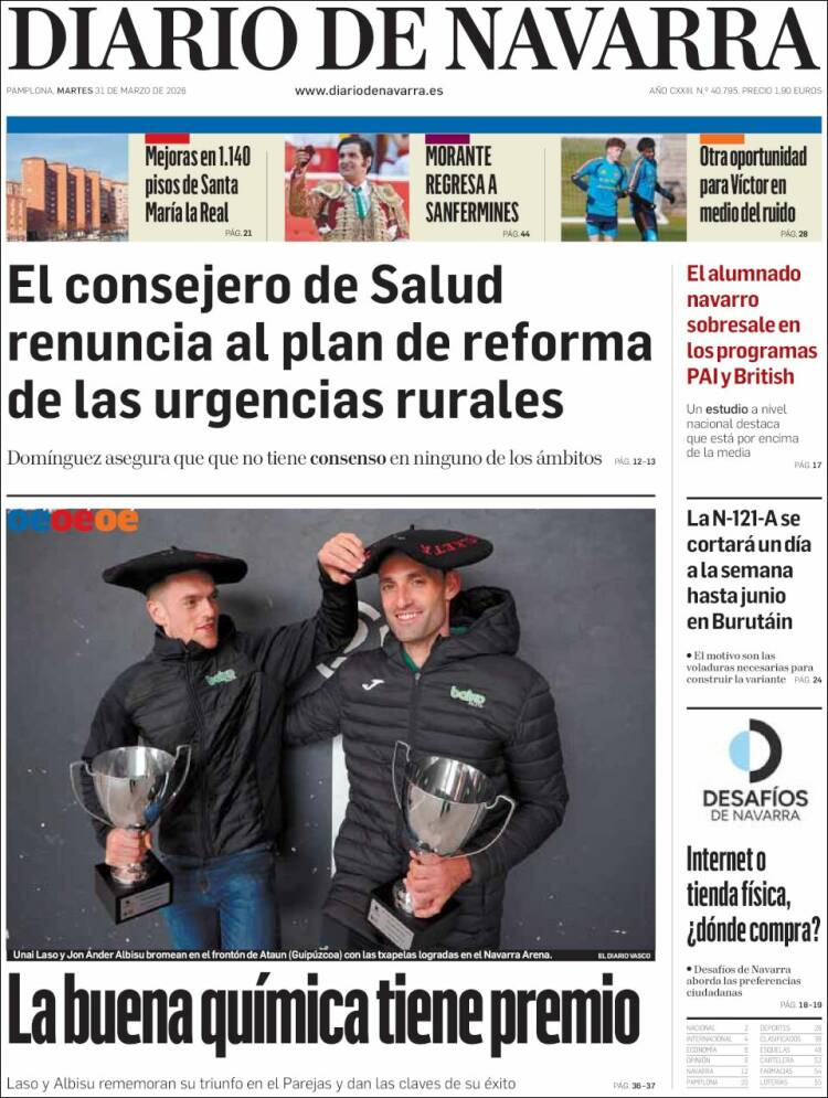Portada de Diario de Navarra (Espa&ntilde;a)