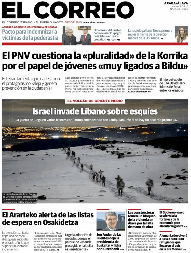 Portada de El Correo - Álava (Spain)