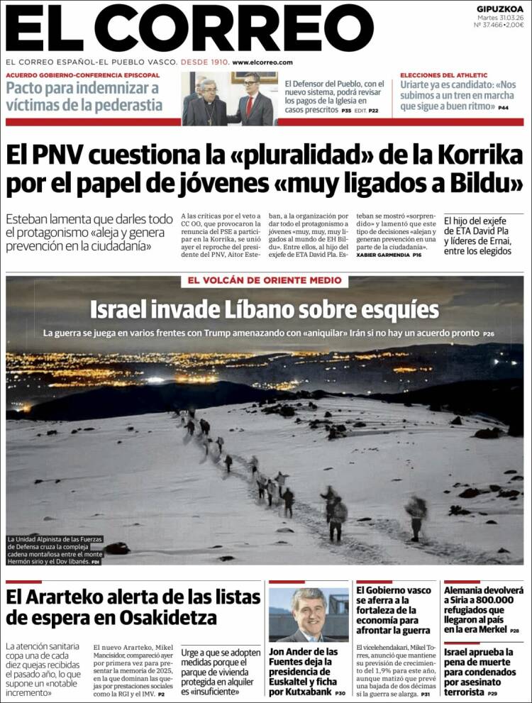 Portada de El Correo - Guipuzcoa (Espa&ntilde;a)