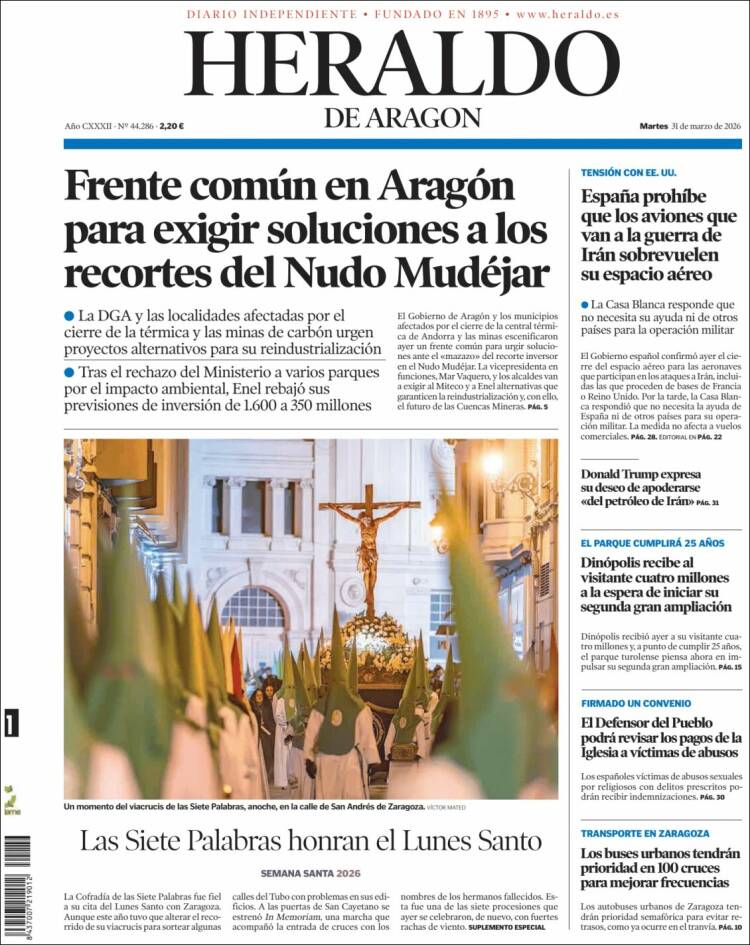 Portada de Heraldo de Aragón (Spain)