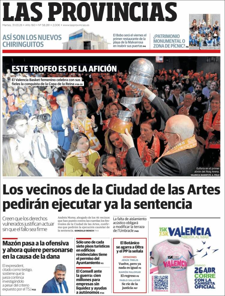 Portada de Las Provincias (Espa&ntilde;a)