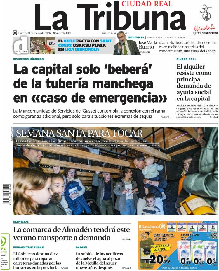 Portada de La Tribuna de Ciudad Real (Espa&ntilde;a)