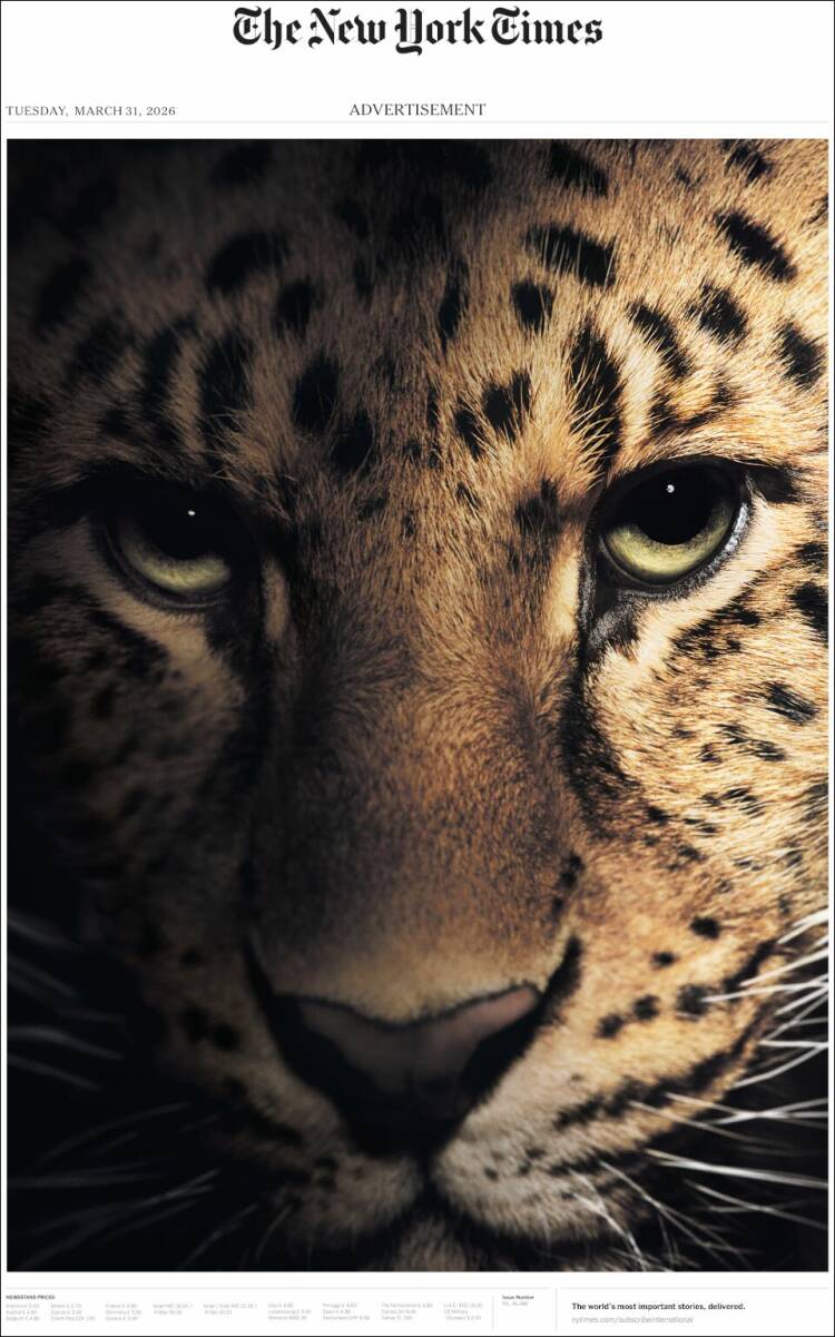 Portada de International New York Times (Europa)