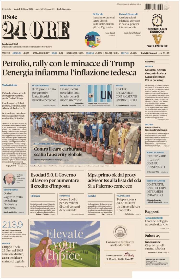 Portada de Il Sole 24 ORE (Italia)