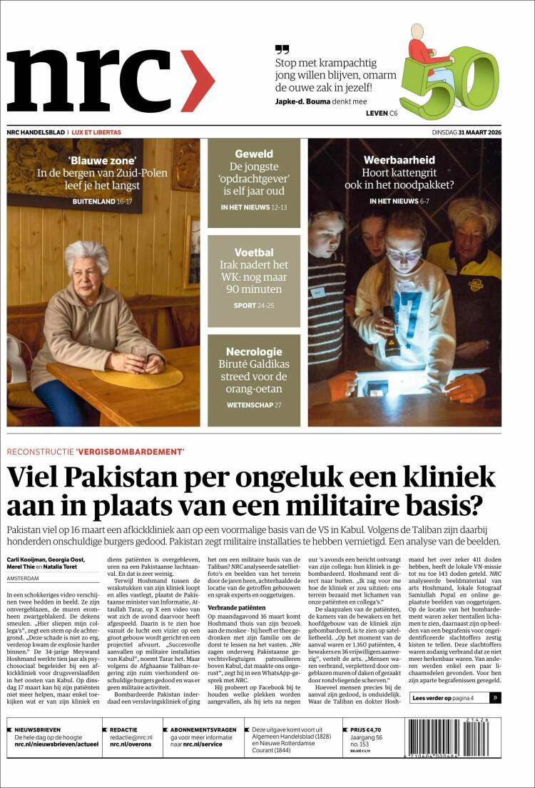 Portada de NRC Handelsblad (Pa&iacute;ses Bajos)